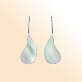 "Elegant sterling silver teardrop earrings with shimmering Mother of Pearl, timeless drop design perfect for daily wear or special occasions."